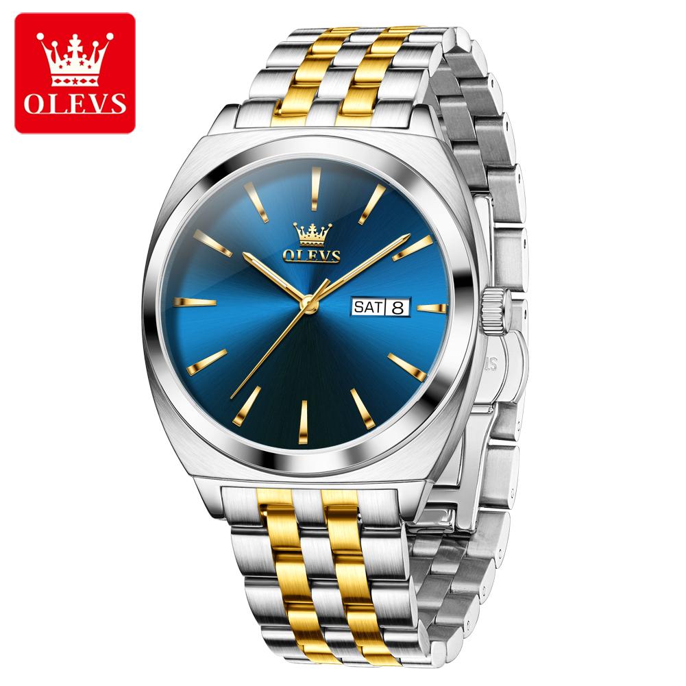 OLEVS 6730 High Quality Gents Mechanical Watch New Design Stainless Steel Band Luminous Calendar Hollow Out Business Wrist Watch
