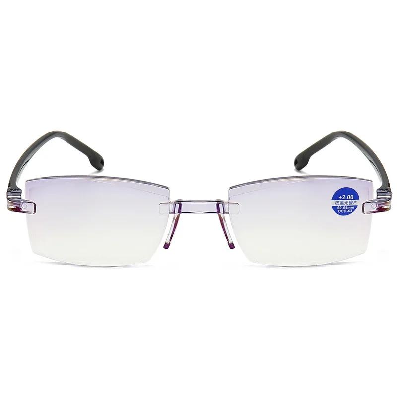Unisex Diamond-Cut Reading Glasses Ultralight Rimless Presbyopia Eyeglasses Luxury Blue Light Blocking Eye Protection Eyewear