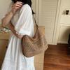 Crochet Mesh Shoulder Bag Women Summer Beach Tote With Leather Strap Natural Style Design
