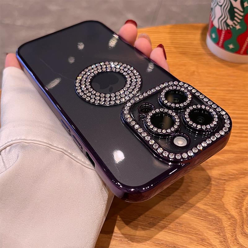 Coque de luxe transparente galvanisée pour iPhone 11 12 13 14 15 Pro Max Plus, pare-chocs à paillettes creuses, coque souple en strass