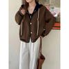 Autumn and winter new thickened jacket woolen hooded knitted cardigan women's casual versatile color matching loose women's coat