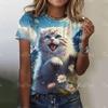 2024 Top Women 3D Cute Cat Printed Women's T-Shirt Oversized T-Shirt Korean Popular Clothes Women Clothing Short Sleeve Blouse