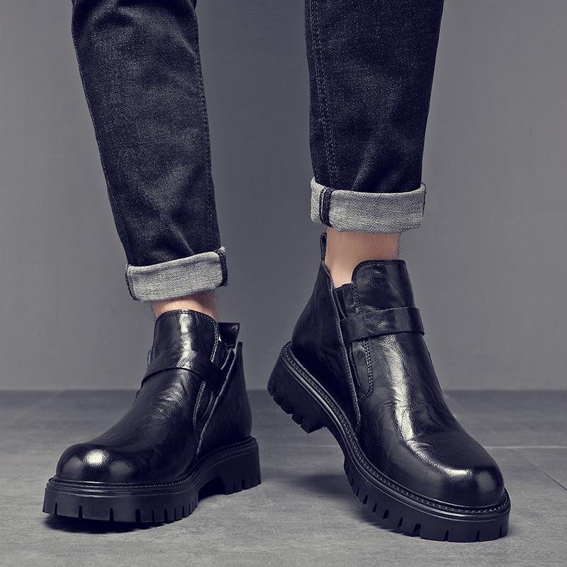 Fashion Comfortable High Top Shoes Fashionable Metal Buckle Ankle Boots Sneakers Casual Leather Male Chelsea Boots Business Mens Botas
