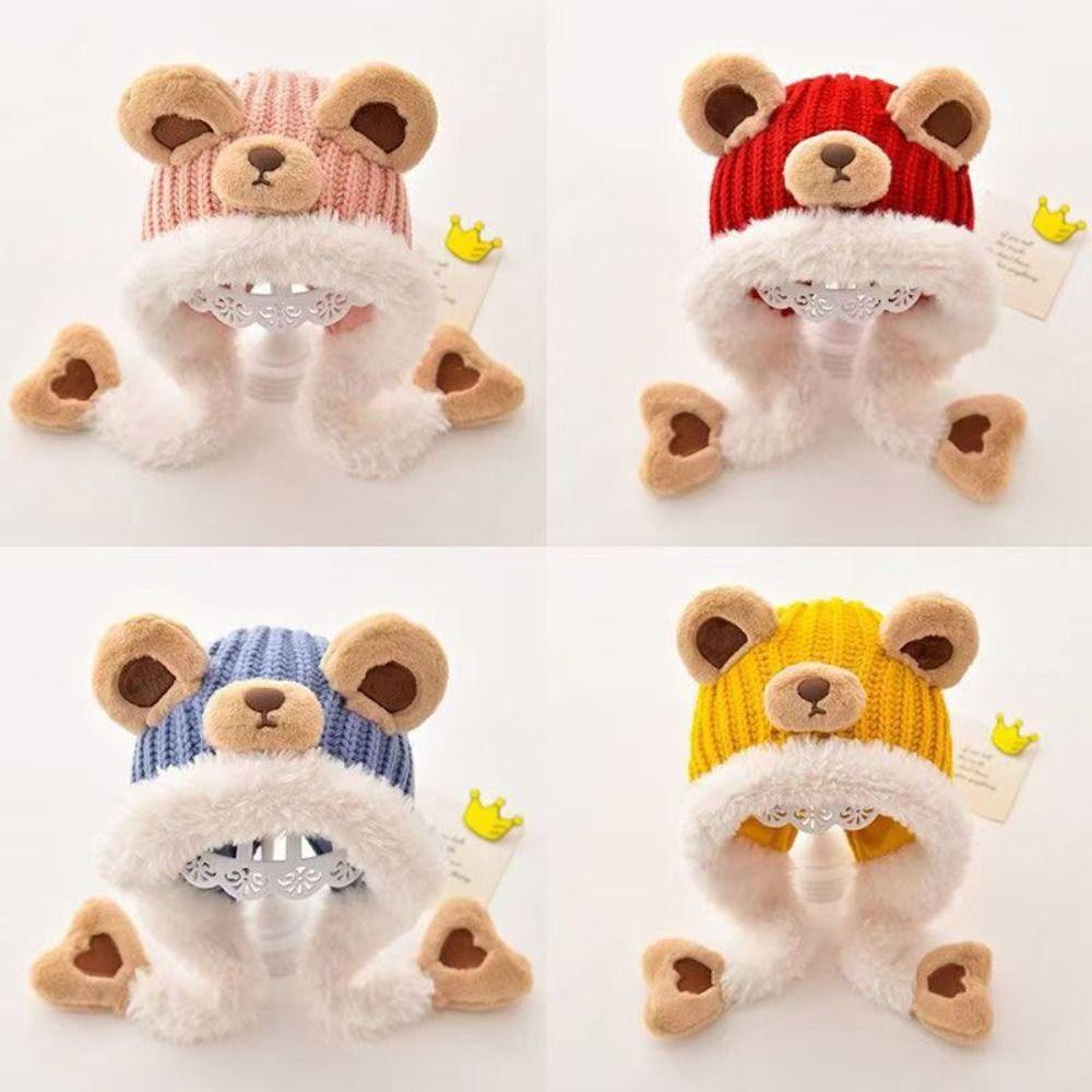 Bear Baby Ear Protection Hat Kawaii Children's Pullover Hats Knitted Warm Hat  for Boys Girls