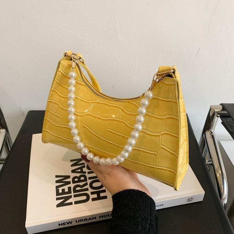 Elegant Pu Leather Underarm Bag With Pearl Details For Stylish Women