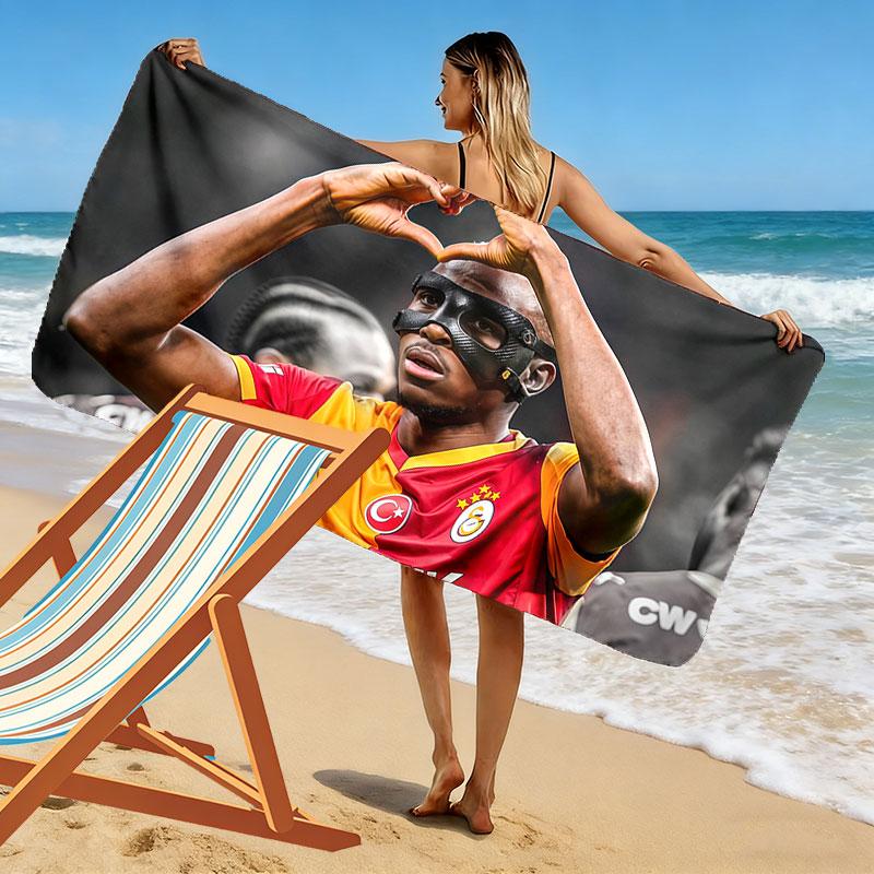 Galatasaray Victor Osimhen Print Beach Towel, Large Soft Quick Dry Towel for Beach Camping Swimming