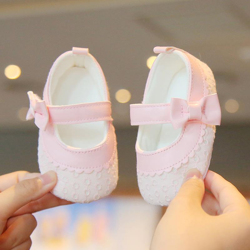 

Изысканные туфельки принцессы для маленькой девочки - Мягкая подошва, Украшены бантом, Вышитая ткань, Нескользящие туфли для малышей на весну и осень 11cm (0-4 months)