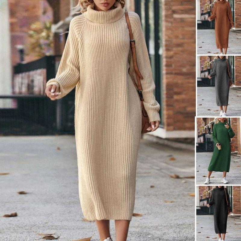 

2025 Winter Loose Casual High Neck Knitted Dress Dark gray S