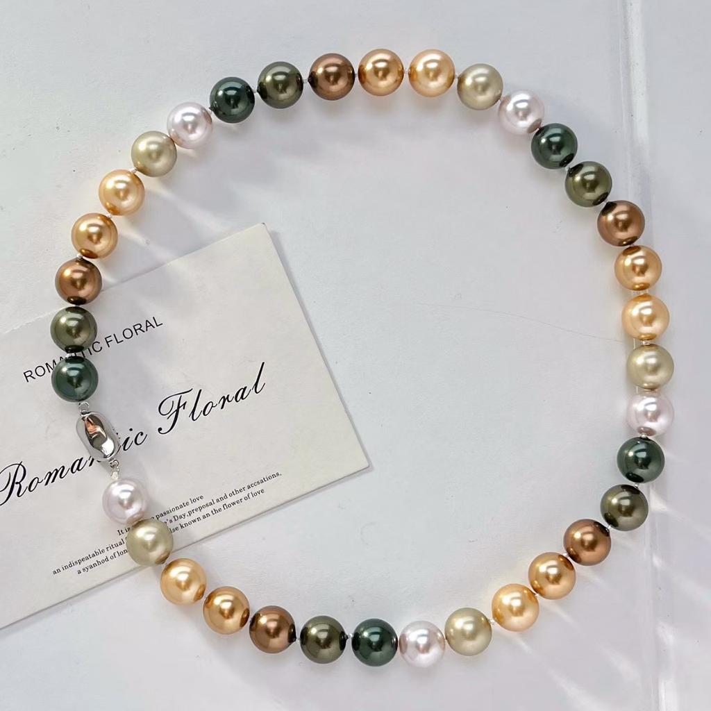 12Mm Large Granular Maillard Highlight Artificial Crystal Pearl Sweater Chain Collarbone Chain Sweater Chain