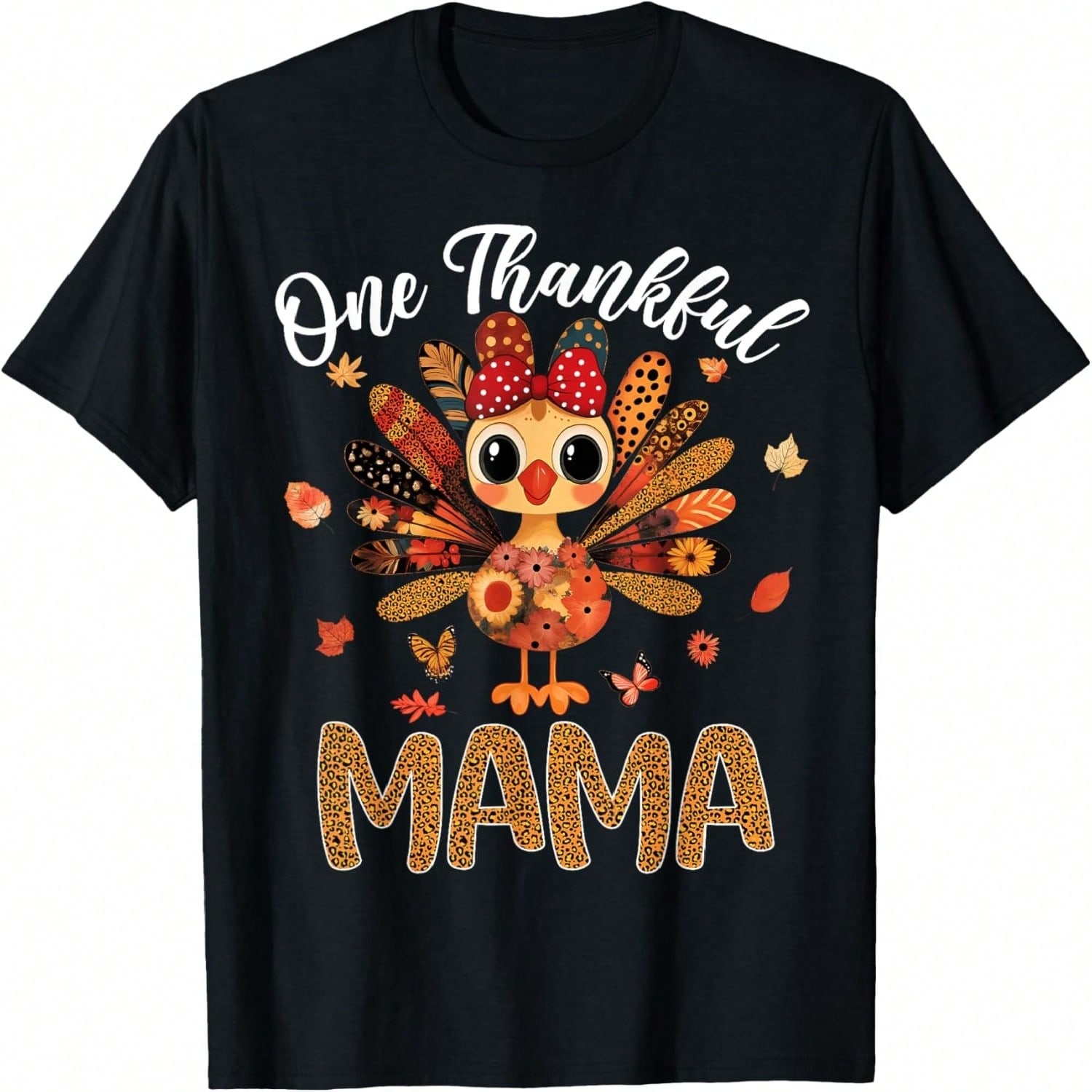 One Thankful Mama Autumn Fall Mother Thanksgiving Leaves T-Shirt S