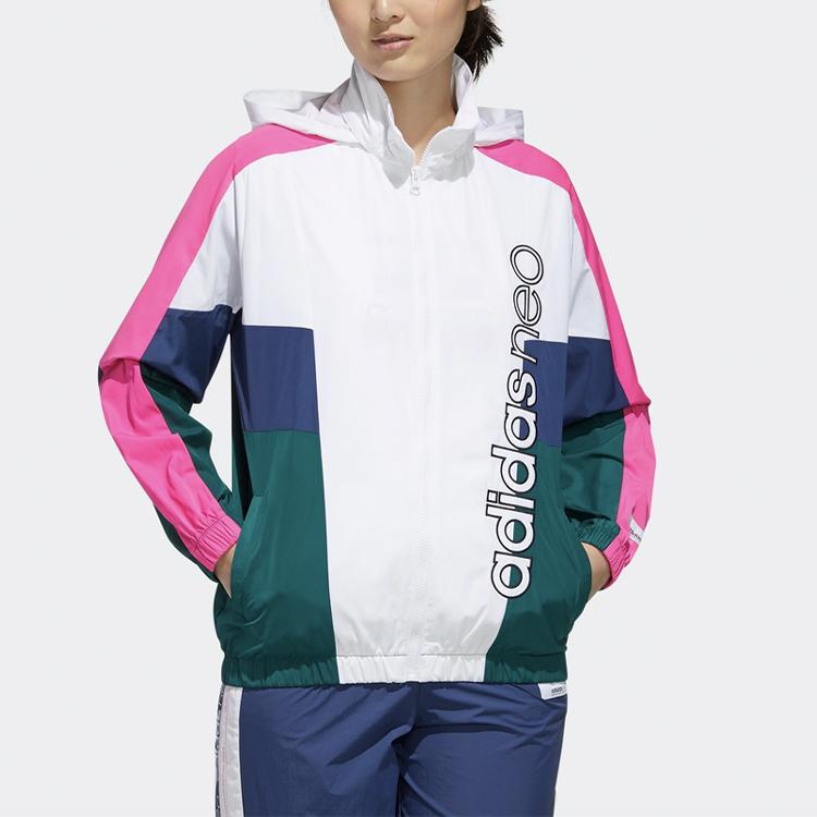 Adidas Neo Color Block Hooded Retro Sports Jacket Women Jacket Forest-Green FN6552
