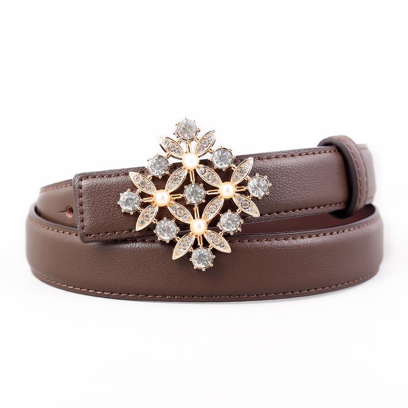 

Female Leather Belt With Water Drilled Embellishments For Casual Wear And Dresses кавовий