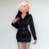 Women's Plus Size Black PU Leather Bodycon Mini Skirt - High-End Spring/Autumn Style with Ant Waist Design