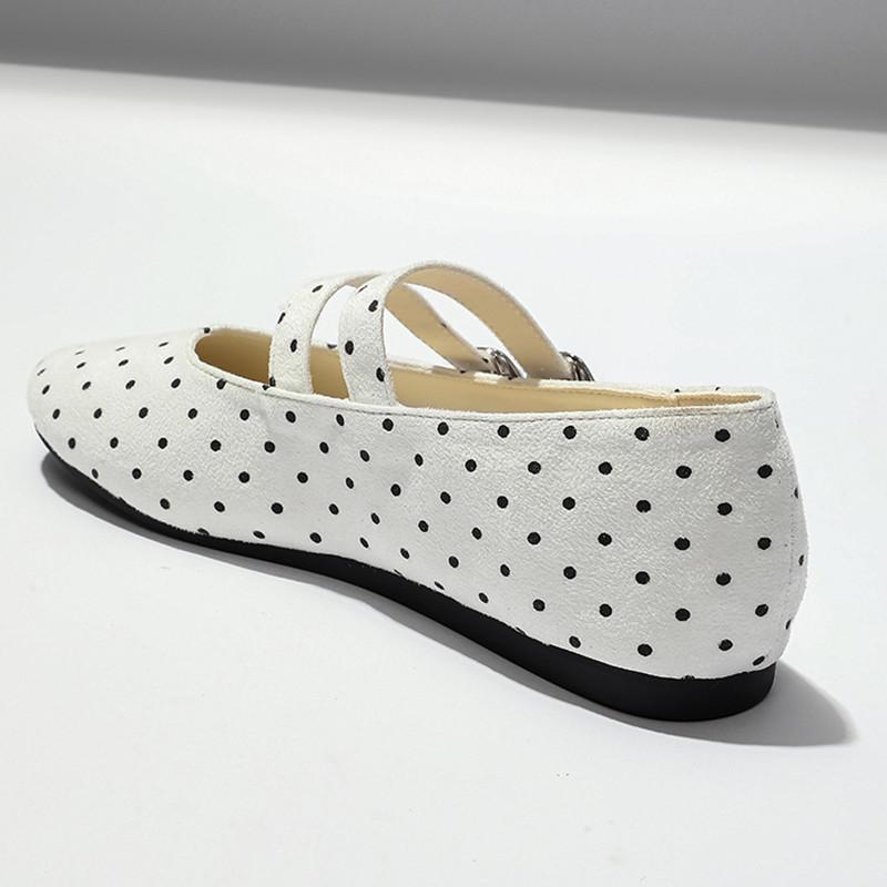 Polka Dot Strap Buckle Women Ballet Flats Comfortable Soft Soles Mary Janes Walking Loafers Street Style Dance Shoes