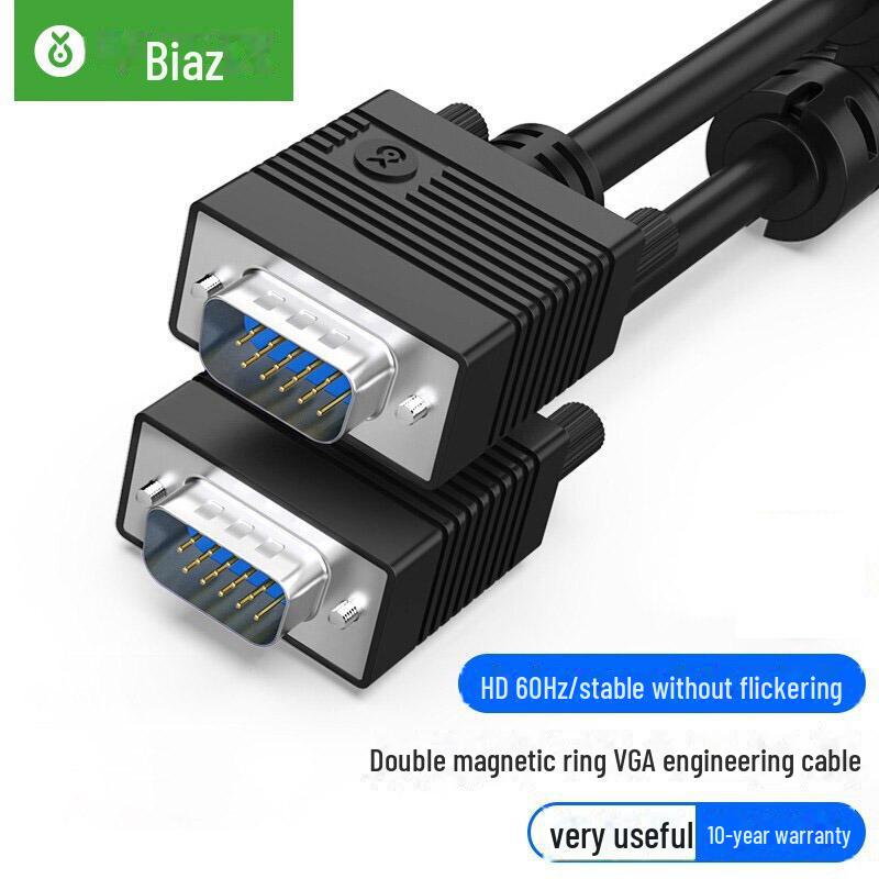Biaz HD VGA Cable with Dual Magnetic Rings - Blue, for Computer, TV, Projector Display (3+6 Wire Core)