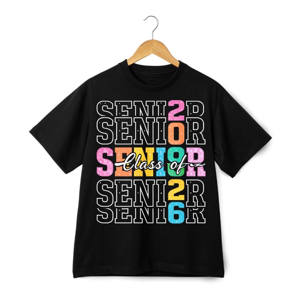 Senior Class of 2026 Stacked Print T-Shirt, Graduation Pride Casual Tee 2XL