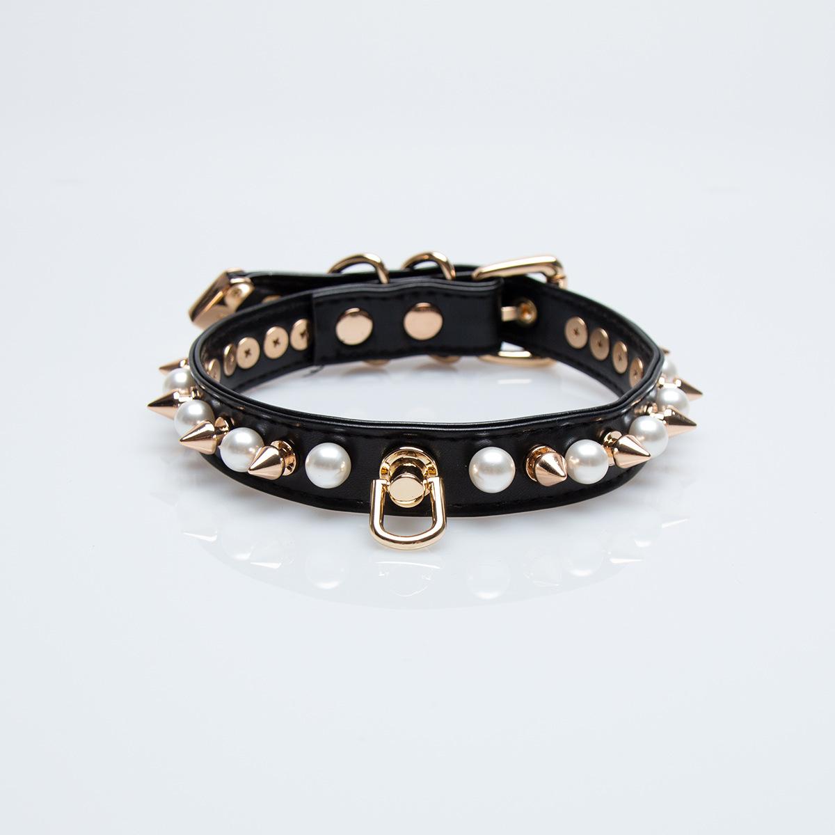 

Subculture original men s and women s collars choker pearl rivets goth collars popular jewelry чёрный