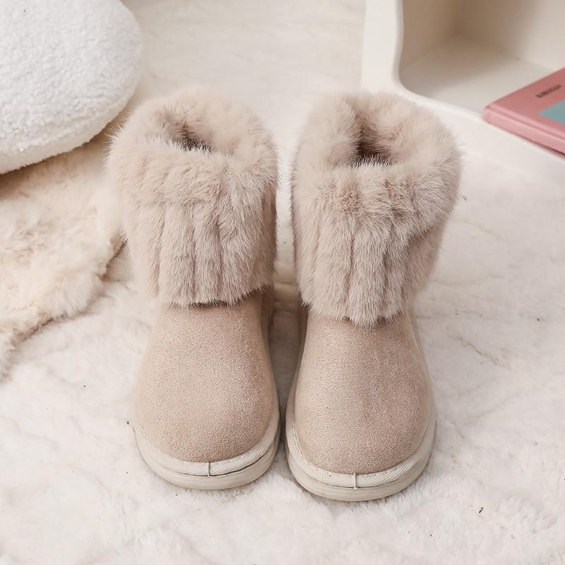 Shoes for kids Winter girl's Black Round Toe Solid Flock Plush Warm Mid Heel Water Proof Casual kids Snow Boots botas niña
