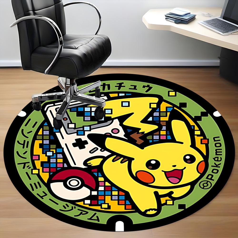 1pc Pikachu Gaming Office Round Area Rug, Indoor Mat Suitable For Office, Under Office Chairs Bedroom Living Room Home Decor, Room Deco