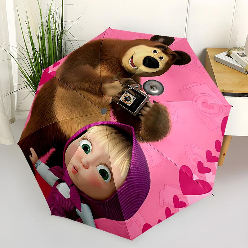 1pc Masha Bear Automatic Folding Umbrella, Portable Collapsible Design, Casual Outdoor Accessory L1127062