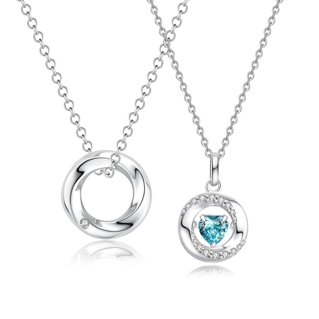 Pair Necklace Fall in Love with Motif Zirconia Necklace Set of 2 Unisex Silver S925 Sterling Silver Couple Christmas Anniversary Matching Present Gift