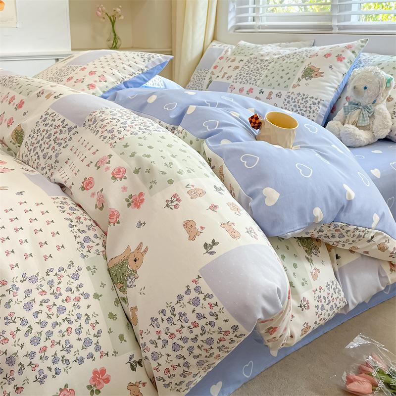 Bedding Four-piece Set, Cotton Pure Cotton Floral Quilt Cover, Bed Sheet Dormitory Three-piece Set