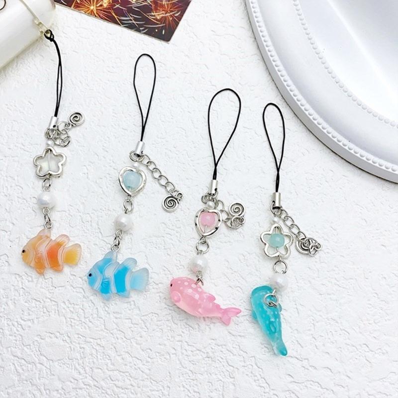 Sweet Small Fish Bead Phone Charm Straps Car Key Hangings Pendants Fashion Bag Decoration Lanyard Purse Accessories