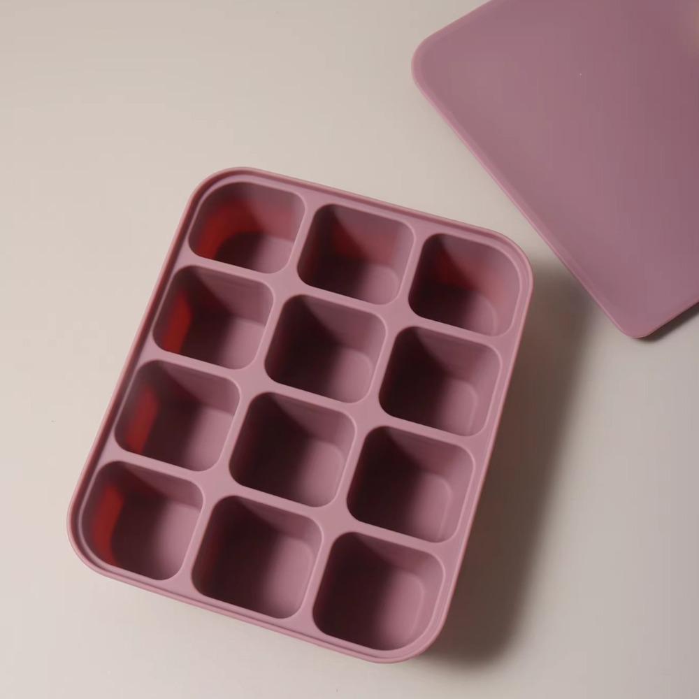 12 Grids Ice Cube Trays with Lid Silicone Ice Making Molds Easy Release Anti-stringing Food Storage Container for Freezer