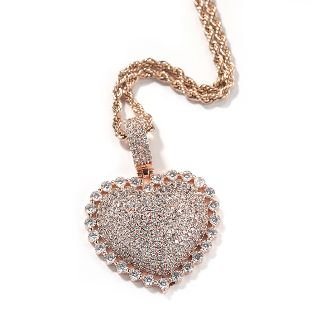 

Copper Inlaid Zircon Full Diamond Love Pendant Hip Hop Heart Necklace Men S And Women S Versatile Jewelry Accessories