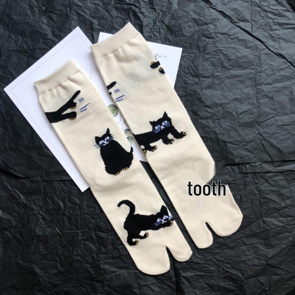 Trendy Japanese Multi-Color Jacquard Floral Tabi Socks - Cute Split-Toe Mid-Calf Design