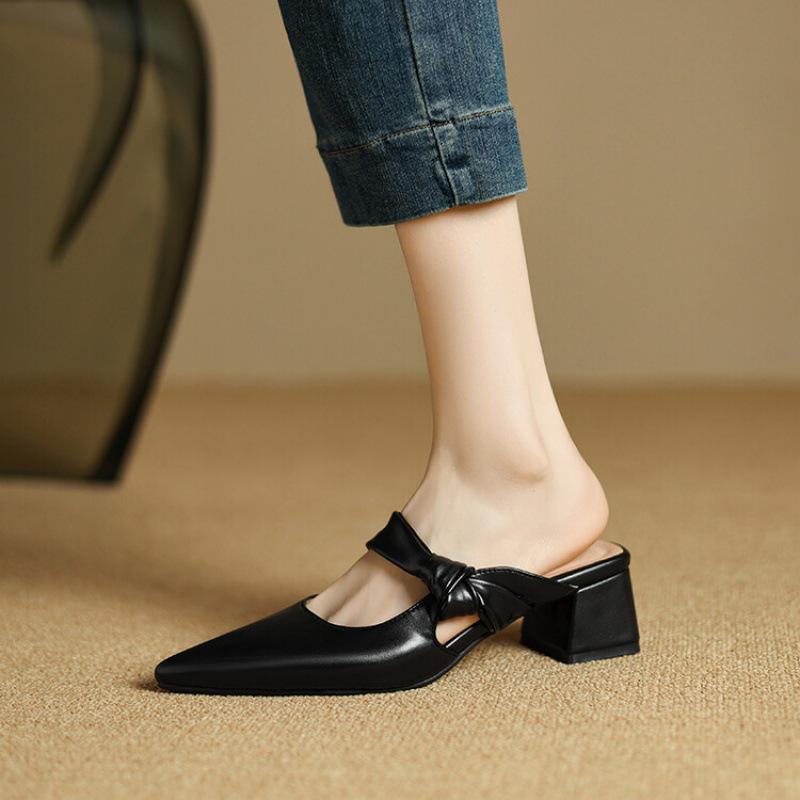 

Summer casual bag head slippers rubber soft sole size cool slippers solid color new pointed middle heel women s slippers 39 чёрный