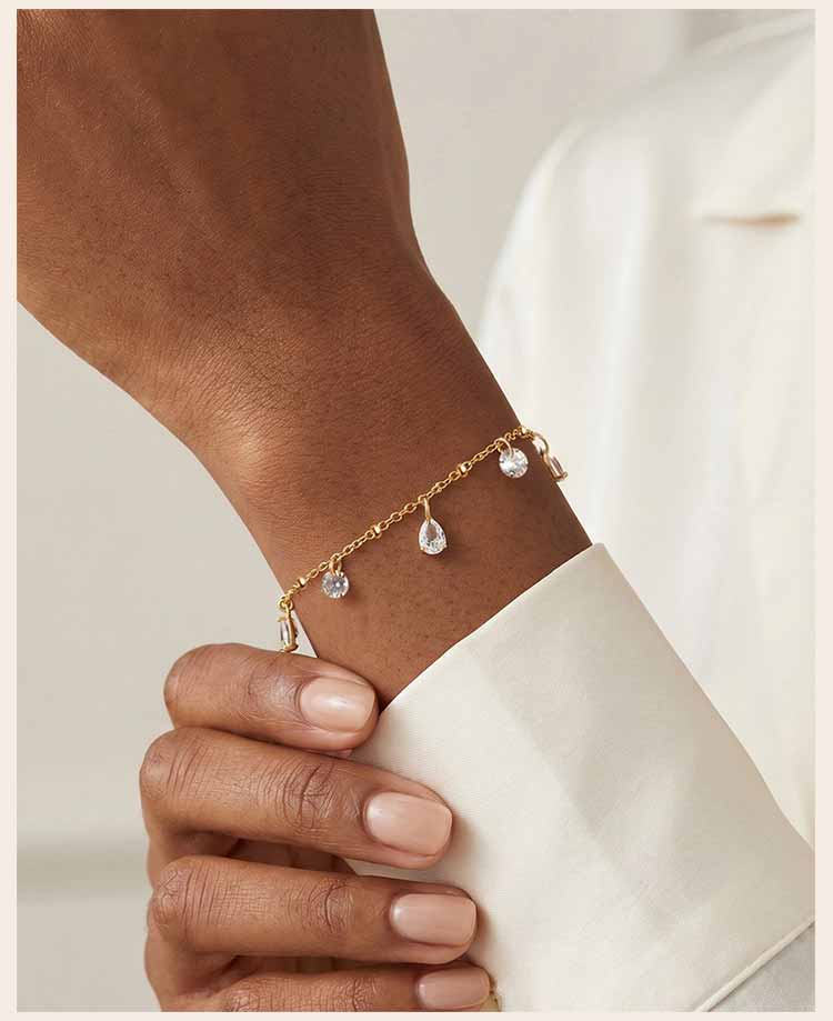 Multi Zirconia Satellite Chain Bracelet for Women, 18K Gold Plated Stainless Steel Wristlet, Waterproof Party Jewelry