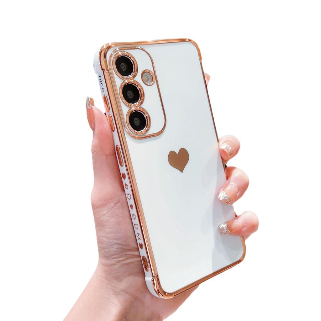 Suitable for Samsung S25ULTRA Side Electroplating Love Mobile Phone Case A14 Silicone All Inclusive A54 Protective Case