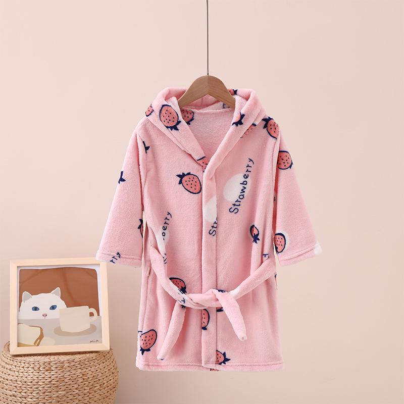 Children's Cartoon Coral Fleece Bathrobe - Flannel Robe for Boys & Girls, All Seasons