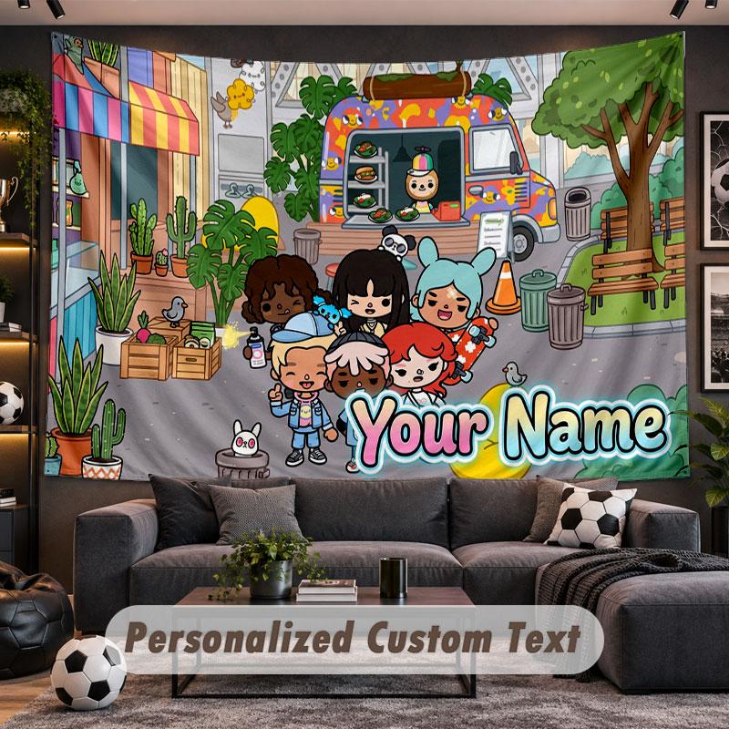 Wall Hanging Tapestry Custom NameToca Boca Pattern Personalized Printed Fabric Wall Decor