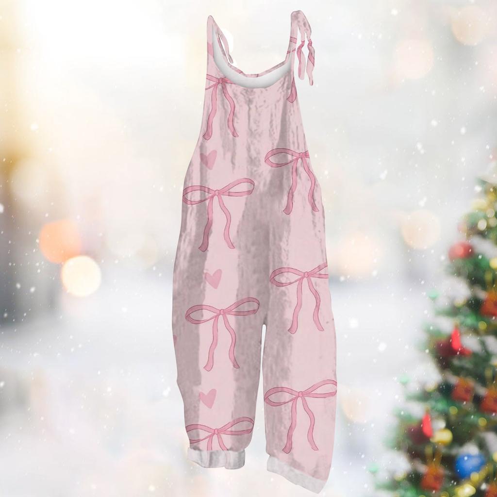 Damen Jumpsuit Karneval Print Lässig Locker Vintage Schulterträger Baumwolle Leinen