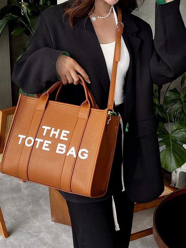 Solid Color PU Leather Women's Tote & Crossbody Shoulder Bag - Large Capacity, Simple & Casual Design