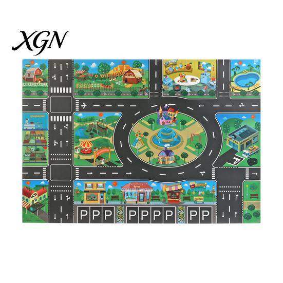 Family Game Room Floor Mat Kids City Life Play Mat, Educational PVC Road Traffic Carpet, Durable Indoor Non-slip Urban Parking Scene Area Rug