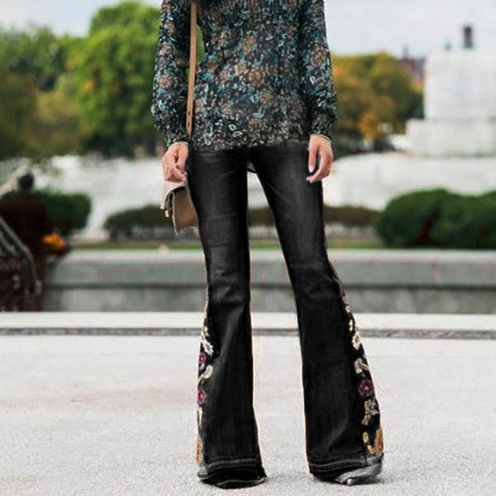 

Женские эластичные узкие брюки с высокой талией, джинсы с вышивкой, длина брюк M чёрный