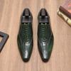 Fashion One Size Larger Genuine Patent Leather Men's Dress Shoes Crocodile Pattern Embossed Men's Formal Shoes Pointed Leather Shoes