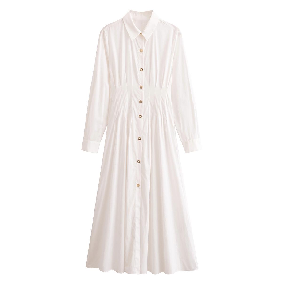 

Spring 2025 Women s Irregular Metal Single-Breasted Shirt Dress with Turn-Down Collar M
