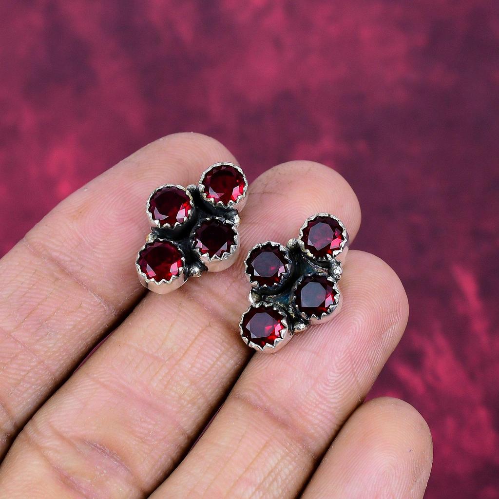 Red Garnet Jewelry, 925 Solid Sterling Silver Earrings, Handmade Gemstone Jewelry Earrings For Memorial Day