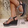 Fashion Rhinestone Butterfly Decor Chunky Platform Sandals Women Fashion Slip On Wedges Sandles Woman Lightweight Elastic Band Sandals