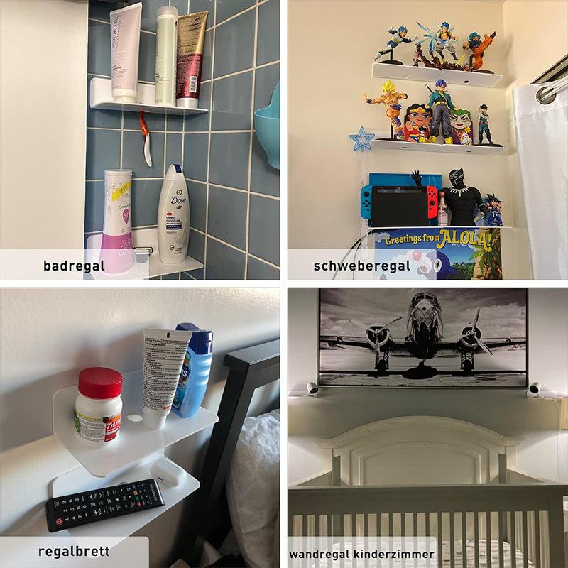 2Pcs Adhesive Wall Mounted Floating Shelves Metal Storage Rack For Home Organization Space Saving Organizers