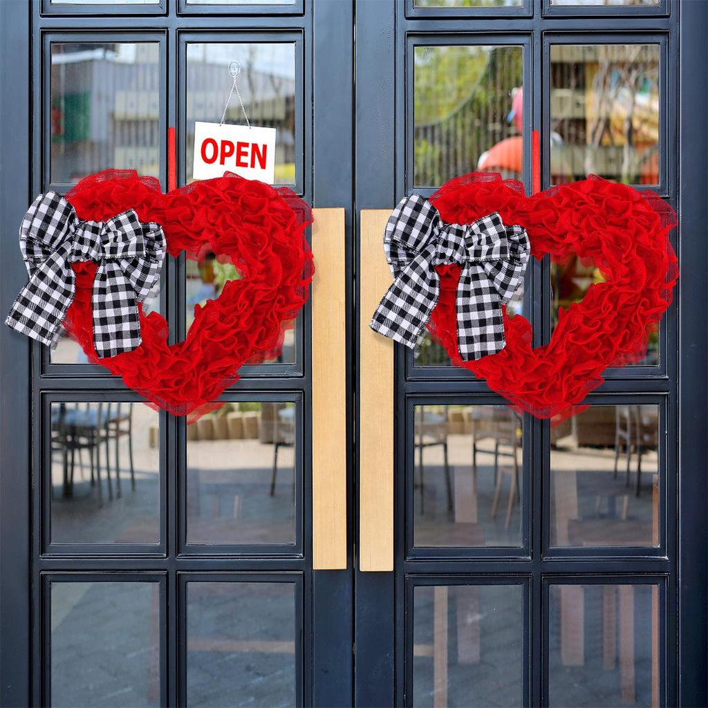 Red Roses Heart-Shaped Mother's Day Wreath - Fabric Door Decoration for Spring Festivities