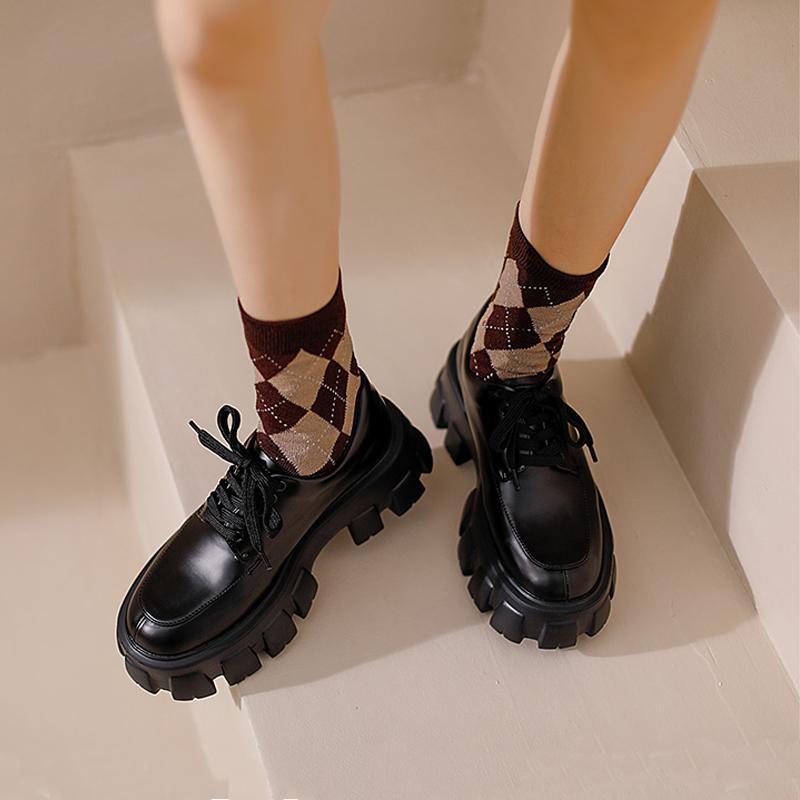 Round Toe Thick Soled Leather Shoes Women British Style Increased Jk Uniform Casual Punk Single Shoes Luxury  Flat Shoes