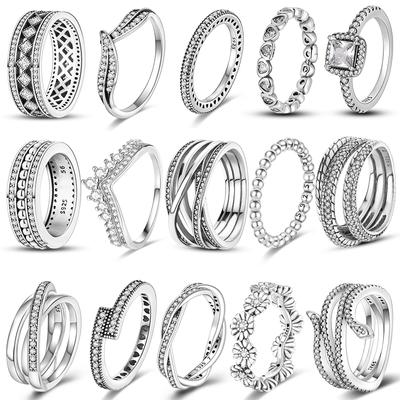 925 Silver Women Stackable Ring Engagement Wedding Fashion Rings Anniversary Gift Luxury Sparkling Pave CZ Polished Lines