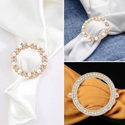 4 Pcs Shirt Ring Clip Women Scarf Ties Clips with Faux Pearls Rhinestones