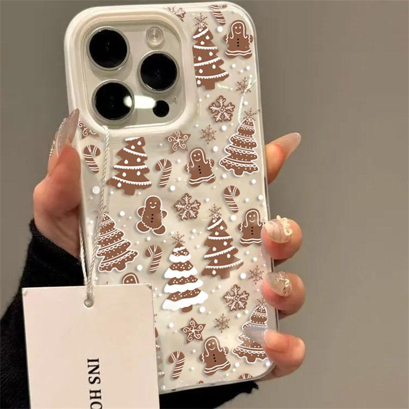 

Cartoon Christmas Tree Snowman Phone Case For iPhone 16 15 Plus 14 13 12 11 17 Air Pro Max 14 Plus Folds Texture Soft Cover iPhone 15