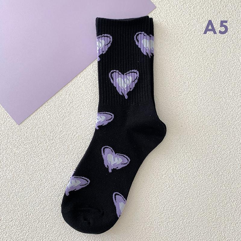 1Pair Purple Lovely Socks Children'S Women'S Warm Cotton Socks Medium Tube Autumn